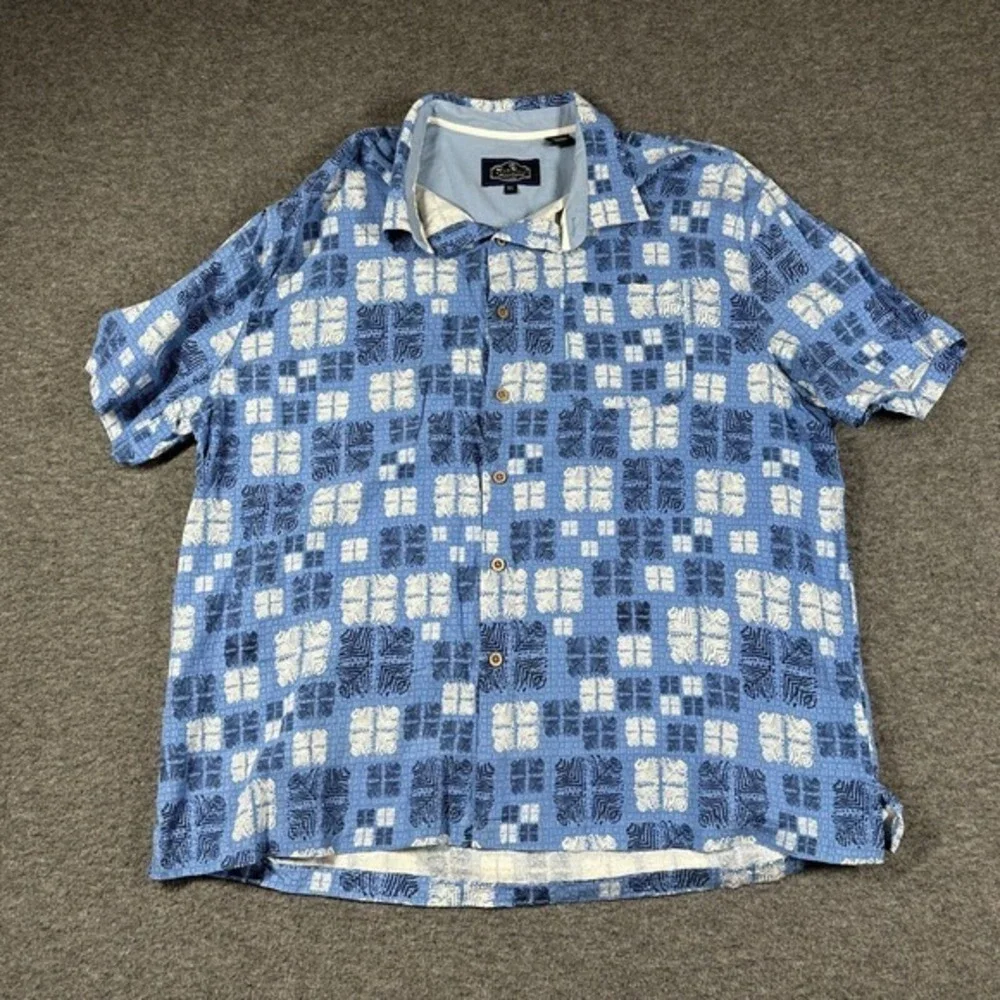 Nat Nast Silk Blend Button Up Shirt Mens XL Extra Large Blue Short Sleeve